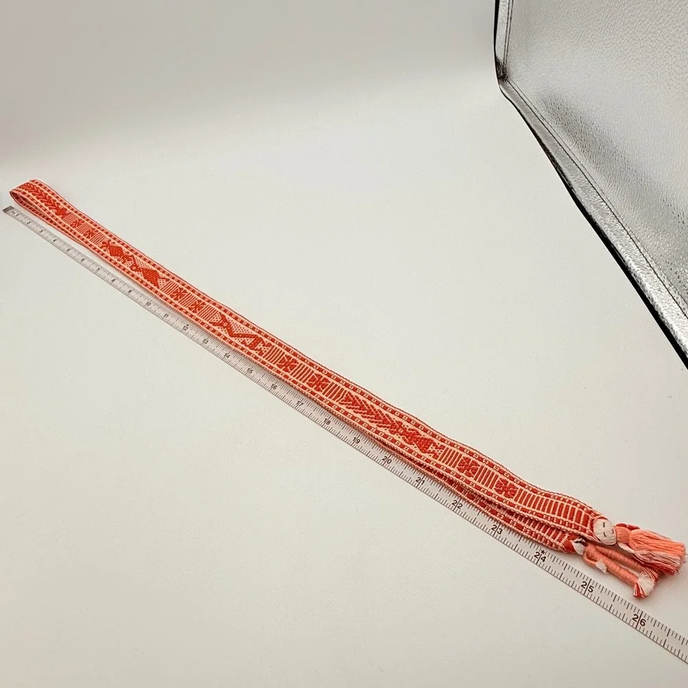 Vintage Handwoven Folk Art Sash Belt Orange Geometric Worry Doll Tassels 52